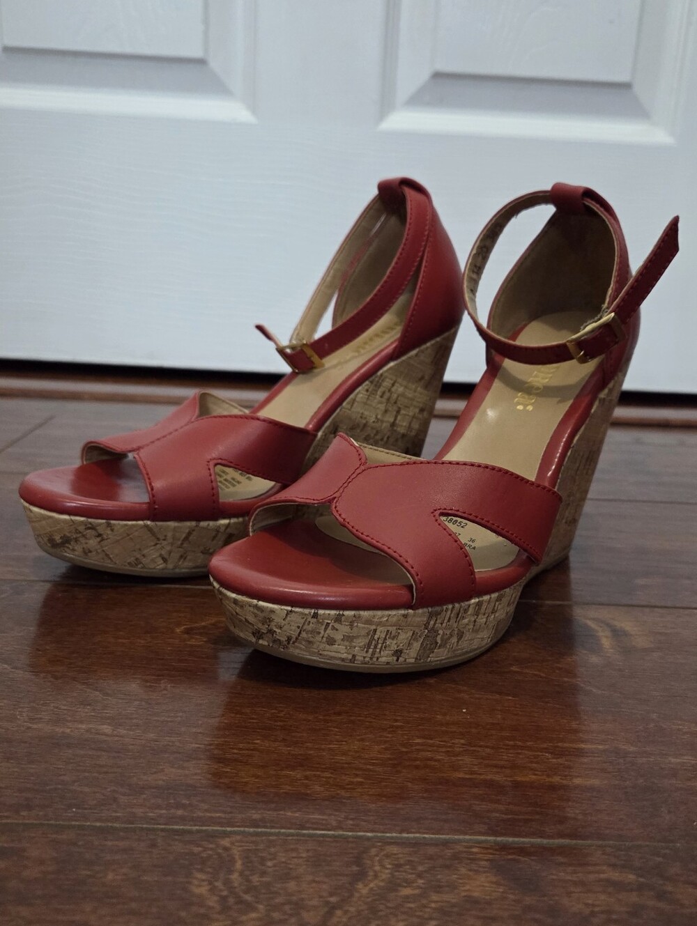 Andrea Red Cork Platform Wedge Sandals Ankle Strap Size 7 Summer Boho Festival